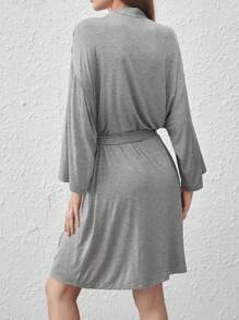 Ocili Bata larga con cinturón suave y cómoda de manga larga - Melange Gris - Gris - Ver 2