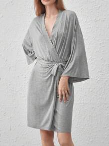 Ocili Bata larga con cinturón suave y cómoda de manga larga - Melange Gris - Gris - Ver 5