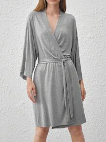 Ocili Bata larga con cinturón suave y cómoda de manga larga - Melange Gris - Gris - Ver 6