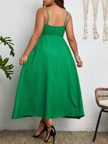 SHEIN Clasi 大碼前扭結鏤空吊帶洋裝 - 綠色 - 查看 2
