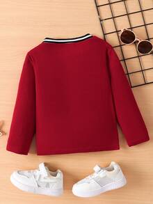 SHEIN Young Boy Striped Trim Tee - Red - View 2