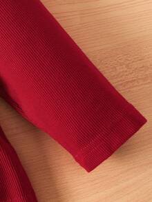 SHEIN Young Boy Striped Trim Tee - Red - View 3