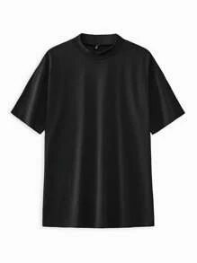 EURMUSE Men Solid Mock Neck Tee - Black - View 1