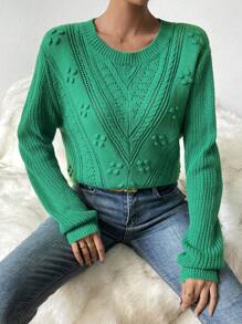 SHEIN Essnce Solid Pointelle Knit Jumper - Green - View 1