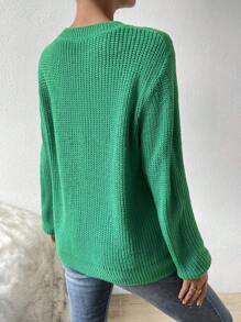 SHEIN Essnce Solid Pointelle Knit Jumper - Green - View 2