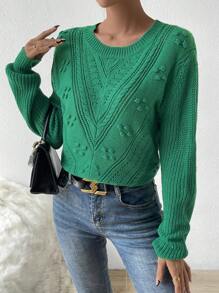 SHEIN Essnce Solid Pointelle Knit Jumper - Green - View 5