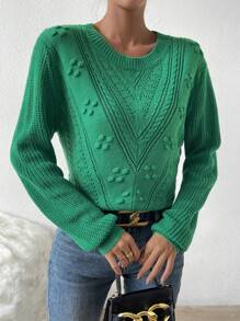 SHEIN Essnce Solid Pointelle Knit Jumper - Green - View 6