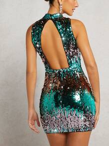 SHEIN Unity 高领渐变色亮片紧身连衣裙 - 彩色 - 查看 3