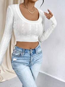 Firerie Solid Scoop Neck Crop Jumper - White - View 4