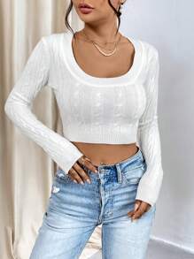 Firerie Solid Scoop Neck Crop Jumper - White - View 7