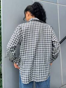 SHEIN EZwear Plaid Print Drop Shoulder Button Front Coat - Multicolor - View 4