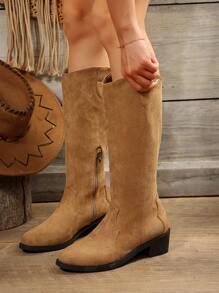 Botas altas de mujeres de moda clásico color camello - Camel - Ver 3