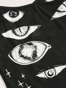 Mystic heart Fairycore Eyes Graphic Cold Shoulder Bell Sleeve Top - Black - View 4