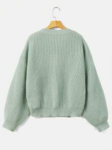 ROMWE Fairycore Plus Mushroom Embroidery Drop Shoulder Sweater - Green - View 2