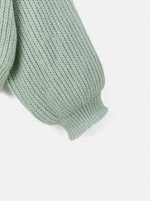 ROMWE Fairycore Plus Mushroom Embroidery Drop Shoulder Sweater - Green - View 3