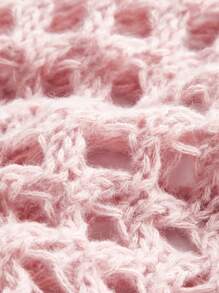 ROMWE Kawaii Hollow Out Tie Front Cardigan - Pink - View 3