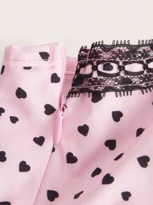 ROMWE Kawaii Heart Print Tie Strap Babydoll Cami Top, School - Pink - View 4