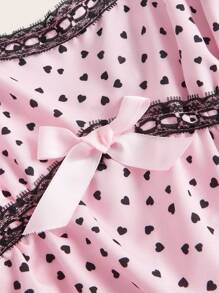 ROMWE Kawaii Heart Print Tie Strap Babydoll Cami Top, School - Pink - View 3