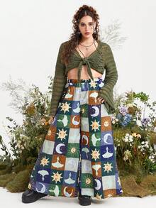 ROMWE Fairycore Plus Tie Front Pointelle Knit Cardigan - Army Green - View 5