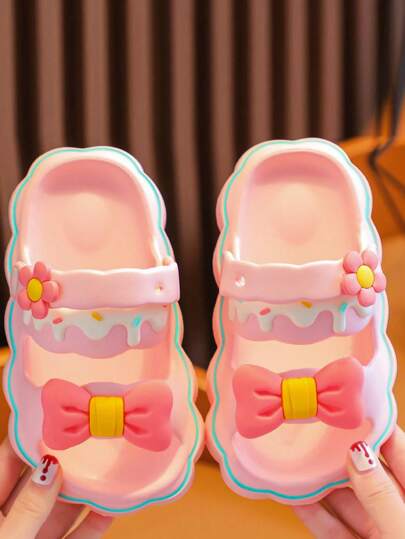 1 Coppia Pantofole Estive Per Ragazze, Pantofole Carine Con Fiocco Piano Con Cinturino Posteriore