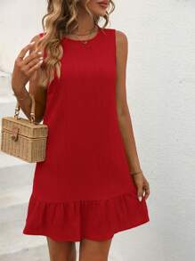 Breezaya 纯色荷叶边下摆连衣裙 新年服装 度假海滩装 女士