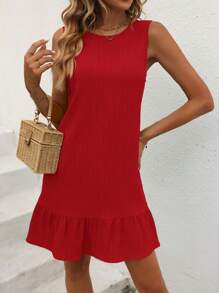 Breezaya 纯色荷叶边下摆连衣裙 新年服装 度假海滩装 女士