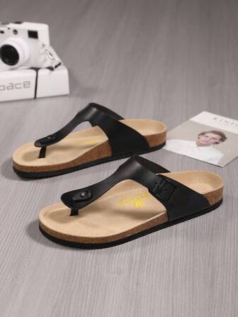 男士搭扣裝飾人字拖,時尚海灘人字拖