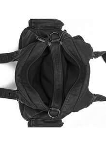 Bolso de hombro de gran capacidad para mujer, con material suave, múltiples bolsillos, diseño de pliegues lavados con agua, decoración única de tachuelas y estilo de bolso tipo tote multifuncional para chica motociclista, bolso de estilo rock para mujer, bolso de trabajo llamativo para mujer - Negro - Ver 4