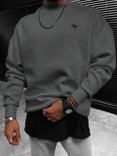 Manfinity Homme Men Horse Embroidery Sweatshirt