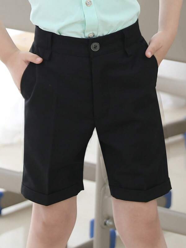 Uniforme escolar para niños preadolescentes, pantalones cortos formales de traje sólido con pliegues, bermudas con dobladillo enrollado, ideales para bodas y ocasiones especiales