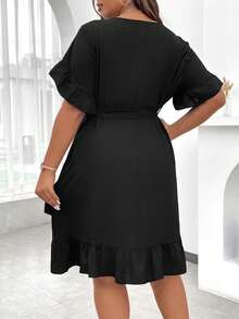 Celure Talla grande Vestido con cinturón ribete con fruncido - Negro - Ver 2