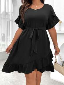 Celure Talla grande Vestido con cinturón ribete con fruncido - Negro - Ver 6