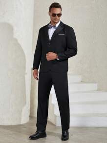 Manfinity Mode Men Plus 1pc Peak Collar Single Button Blazer & 1pc Suit Pants - Black - View 1