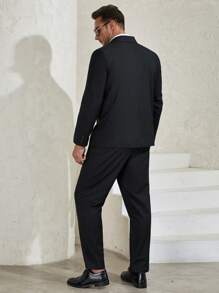 Manfinity Mode Men Plus 1pc Peak Collar Single Button Blazer & 1pc Suit Pants - Black - View 2