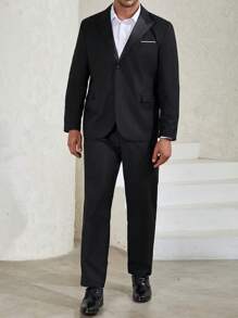 Manfinity Mode Men Plus 1pc Peak Collar Single Button Blazer & 1pc Suit Pants - Black - View 3