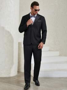Manfinity Mode Men Plus 1pc Peak Collar Single Button Blazer & 1pc Suit Pants - Black - View 5