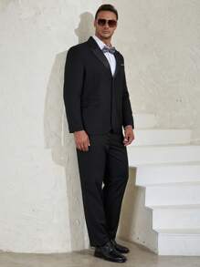 Manfinity Mode Men Plus 1pc Peak Collar Single Button Blazer & 1pc Suit Pants - Black - View 6