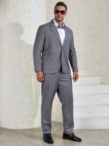 Manfinity Mode Men Plus Single Button Blazer & Suit Pants - Grey - View 1