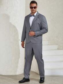 Manfinity Mode Men Plus Single Button Blazer & Suit Pants - Grey - View 6