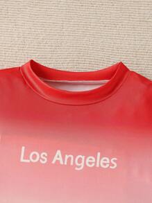 男小童漸層字母圖案T恤和運動褲 - 酒紅色 - 查看 3