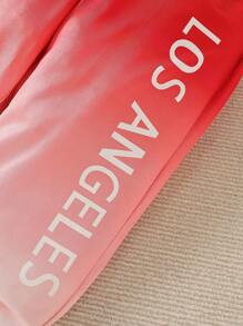 男小童漸層字母圖案T恤和運動褲 - 酒紅色 - 查看 7