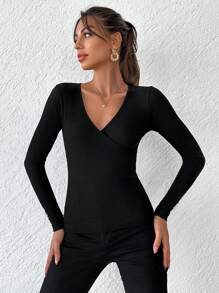 RueChic Top cu gât din tricot cu nervuri solide