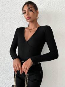 RueChic Top cu gât din tricot cu nervuri solide