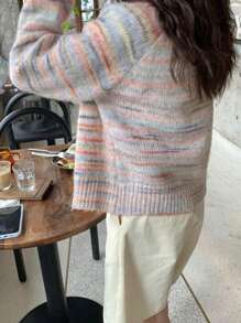 Striped Raglan Sleeve Cardigan,Long Sleeve Tops - Multicolor - View 2