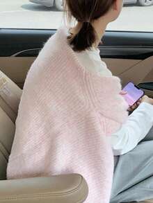 Solid Drop Shoulder Cardigan,Long Sleeve Tops - Pink - View 2