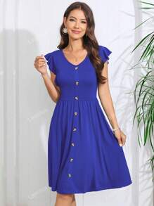 Vestido con botón delantero de manga mariposa