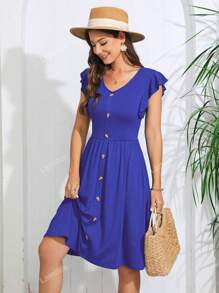 Vestido con botón delantero de manga mariposa