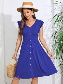 Vestido con botón delantero de manga mariposa