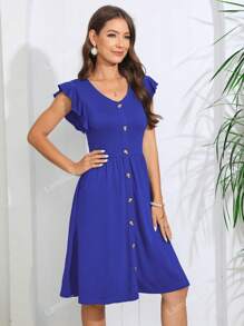 Vestido con botón delantero de manga mariposa