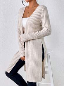 SHEIN Frenchy Mở Mặt trước Đồ đan Ribbed áo - Màu be - Xem 7